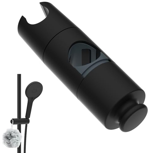 Hibbent Supporto universale regolabile per doccia con gancio, adatto per soffioni doccia da 19-23,5 mm e guide da 18-25 mm, staffa a morsetto scorrevole in ABS nero opaco