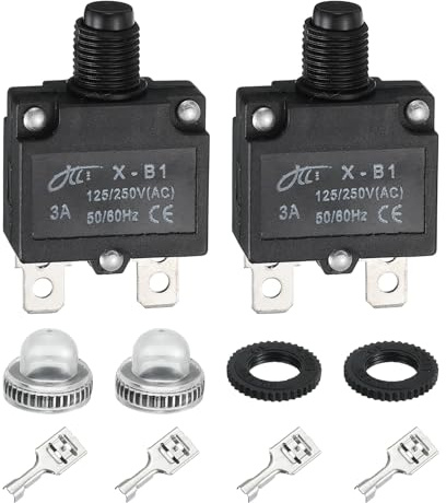 sourcing map 2 interruttori termici 3 A, 125/250 V AC, 32 V CC, reset manuale a pulsante, protezione da sovraccarico, con tappi a pulsante impermeabili, terminali a connettore rapido