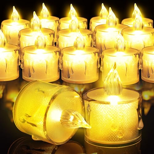 Bougies Chauffe-Plat LED Sans Flamme, 24 Pièces Bougies Chauffe-Plat à Piles, Bougie LED Flamme Vacillante, Fausse Bougie Électrique pour Noël, Thanksgiving, Mariage, Anniversaire, Halloween
