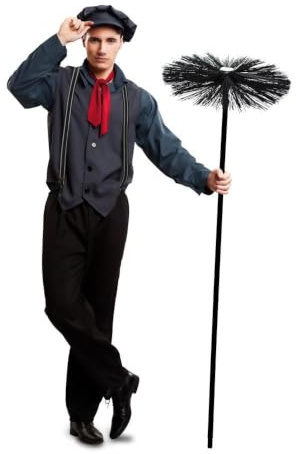 My Other Me - Costume da uomo adulto da spazzacamino in colore nero con cappello, fazzoletto, camicia, bretelle e pantaloni taglia ML. Perfetto per ricreare la Londra vittoriana