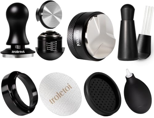 troletoi 7 PCS Espresso Accessories Kit: 53.3mm Espresso Tamper, Coffee Distributor, Puck Screen, Dosing Funnel and WDT Tool, Espresso Tools Set Fits Breville 54mm Espresso Machines and Portafilters