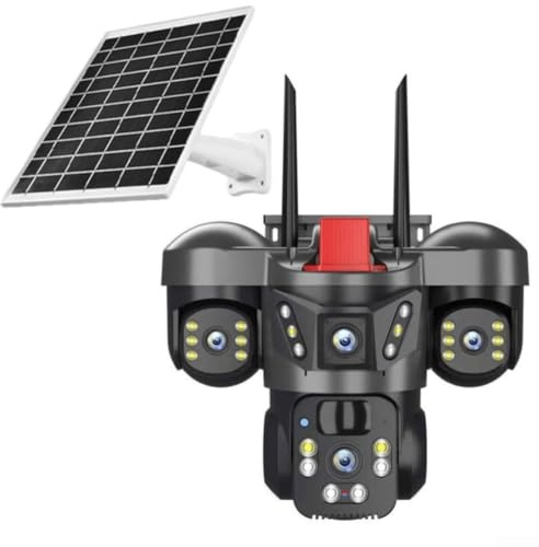 Telecamera di sicurezza solare 4K a 360 gradi con tre obiettivi, doppio rilevamento del movimento PIR fino a 12 m, design impermeabile IP66 e compatibilità di archiviazione cloud (WiFi solare)