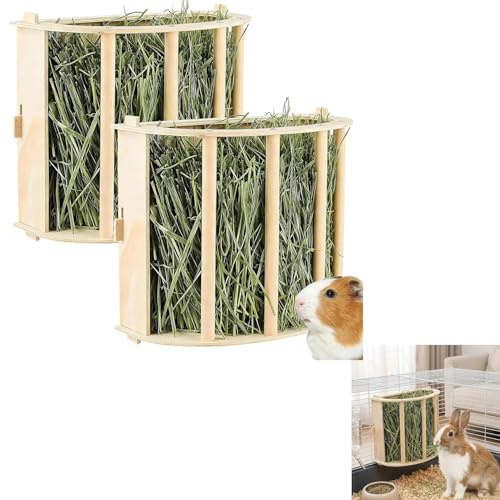 Multifunktionaler Holz Heuspender für Kleintiere, für Kaninchen, Meerschweinchen & Chinchilla Einfach Montierbar & Reinigbar Stabil & Langlebig Käfig Zubehör