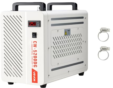 VEVOR Refrigeratore d'Acqua Industriale per Macchina per Incisione Laser CW-5200AG, Sistema di Raffreddamento ad Acqua con Compressore per Taglio Laser da 650 W, Capacità 7 L, Portata Max 13 L/min