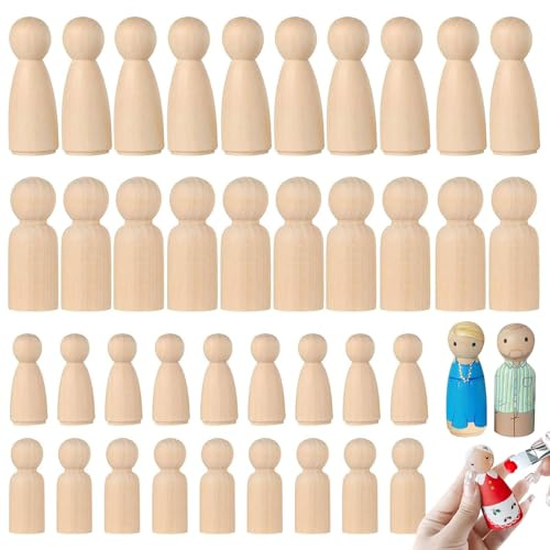 40Pcs Wooden Peg Dolls, 35mm/65mm Unfinished Plain Doll Bodies, Wooden People Figures, Decorative Male/Female for DIY Crafts, Parties, Weddings, DIY Craft, Creative Art Projects