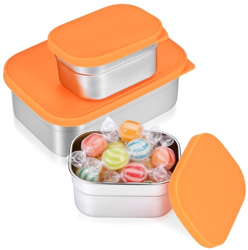 3 Piezas Caja Bento Box, Lunch Box Fiambrera Acero Inoxidable, Fiambrera Compartimentos con tapa de silicona para trabajo, hogar, oficina, camping, recipiente para salsas (2 tamaños)