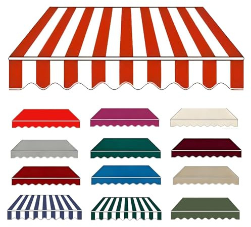 Tendone Parasole in Tela, Panno di Ricambio per Tende da Sole 2m 2.5m 3.0m 3.5m 4m 5m Telo di Ricambio per Tende da Sole Retrattile, Impermeabile Tessuto(Strisce bianche rosse,500x300cm)