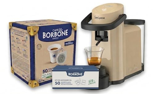 CAFFÈ BORBONE Simplymoon Macchina da Caffè a Cialde (Sabbia, Macchina + Cialda Blu + Kit Ecologico)