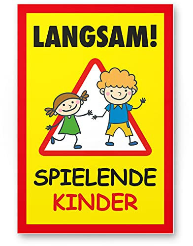 Komma Security Långsam spelande plastskylt för barn, 20 x 30 cm, varningsskylt, varningsskylt, långsam körning, varning, anmärkning, lekgata, lekplats, var försiktig, lekande barn