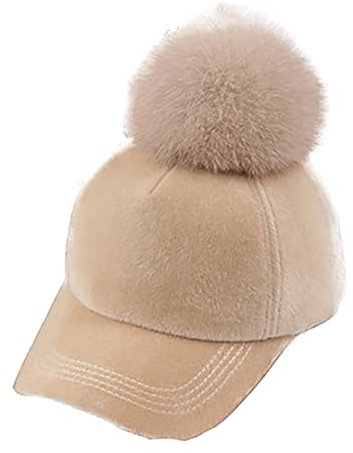 BeFur Damen Winter Schirmmützen Zopfmuster Hut Bommelmütze Baseball Cap - Beige