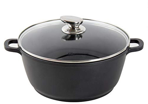 SQ Professional NEA Seramiq Die-Cast Aluminium Stockpot with Lid - Ceramic Non-Stick Coating (Black, 28cm)