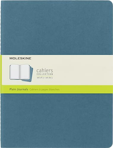 Moleskine Cahier Journal (3er Set Notizbücher mit blanko Seiten, Kartoneinband und Baumwollstickerei, Extra Large 19 x 25 cm, 120 Seiten), Lebhaftes Blau