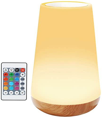 Caxmtu LED Night Light Touch Lamp Bedside Table Lamp for Kids Bedroom Rechargeable Dimmable with Remote Control and Timing Function Warm White Light + RGB Color Changing