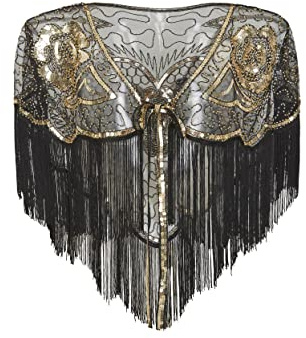 Coucoland 1920s Stola Damen Retro Schal Umschlagtücher Hochzeit Braut Schal Schulter Bedeckung für Abendkleid 20er Jahre Stil Gatsby Kostüm Accessoires