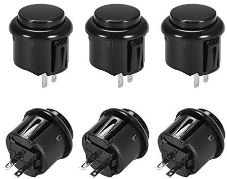 sourcing map momentan runder Druckknopfschalter für Arcade Videospiel 23mm montiertes Loch Schwarz 6 Stück