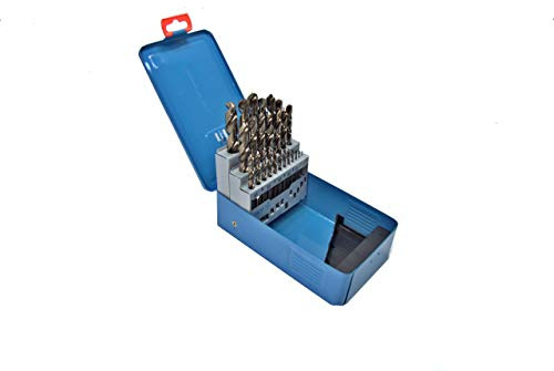 WSH-TOOLS Spiralbohrer – Satz HSSE-Co5, mit H6 Präzisionsschliff, 25-teilig nach DIN338 + DIN1412C Kreuzausspitzung in Metallbox