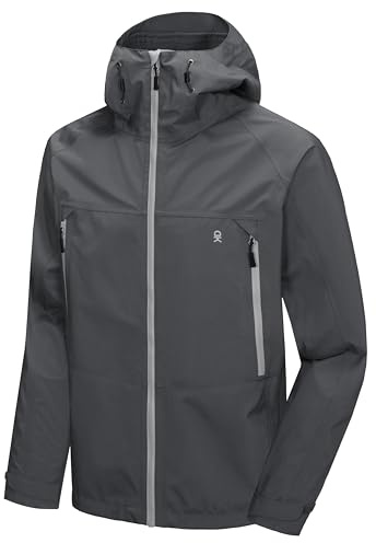 Little Donkey Andy Men's Hard Shell Fully Featured Hooded Waterproof Rain Jacket Grey XL