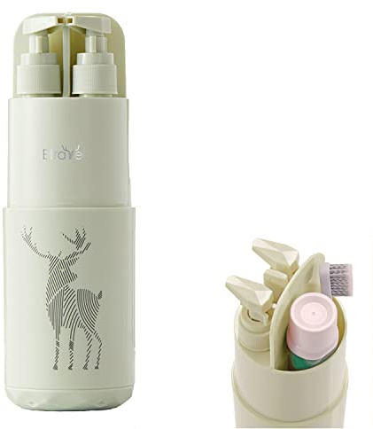 Meiyijia Reisebecher, Zahnbürstenschneider, Zahnbürstenetuis, tragbar, 2 x 45 ml Pumpenflasche, Seifenspender, Spiegel, Kamm, für Camping, Geschäftsreisen (grün)