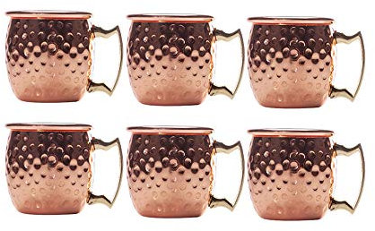 XXSC-ZC Solid Hammered Stemless Copper Wine Glass, Red Or White Wine Liqueur Sherry Cocktail Glass, Carry-On Copper Wine Glass, 6-Piece Set, Set,Hammer point