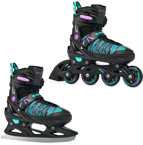 RAVEN 2in1 Pattini da ghiaccio Pattini in linea Inline Skates per bambini, adulti, ragazze e donne regolabili (Cande, 35-39 (23cm-25,5cm))