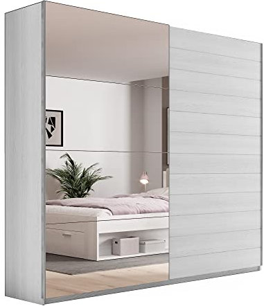 Furniture24 Schwebetürenschrank Galaxy Kleiderschrank Schiebetürenschrank Schlafzimmer Kleidestange Einelgeboden Schiebetür Spiegel (270 cm breit, Abisko Ash)