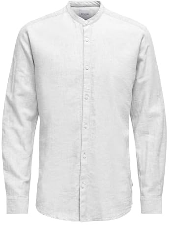 Only & Sons ONSCAIDEN LS Solid Linen Mao Shirt Noos, Chemise pour des Hommes, White, XL