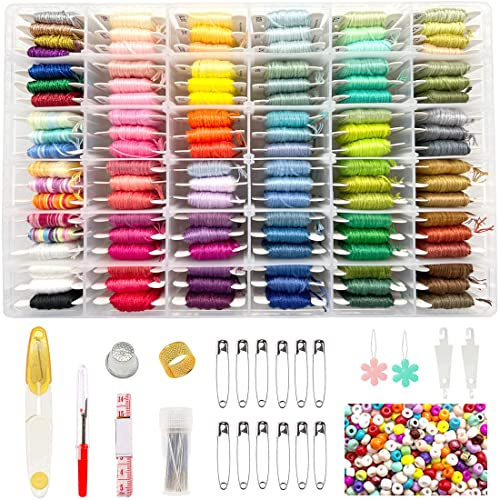 660 st vänskapsarmband sträng kit med förvaringsbox, broderi tandtråd kit inkluderar 110 färger broderitråd, 500 pärlor, 50 korsstygnsverktyg för handbroderi, stickning, tandtrådspolar