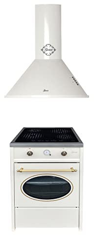 GURARI Herdset GCH E 612 Cr r + GCH C 46 WH 6, Retro Induktions Standherd 60 cm, Range Coocker, 60 L, Creme + Dunstabzugshaube 60 cm, Wandhaube, Creme, Ablufthaube/Umlufthaube, 1000m3/h