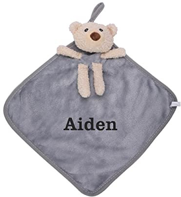 Varsany Personalisierte Baby Jungen & Mädchen Tröster - Neugeborene Baby Kuscheltier Teddy - Babyparty Taufe Geschenk - Weicher Stoff Baby Spielzeug 0-6 Monate (Grau)