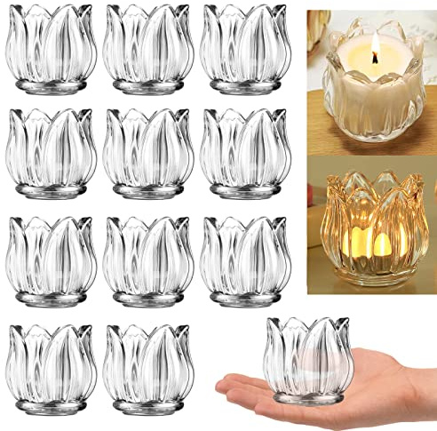 GOLDEAL 12Pcs Clear Votive Candle Holders,Clear Thick Glass Tea Light Candle Holder Bulk,Tealight Candle Jars for Wedding Table Decor,Party Supplies,Bridal Shower,Baby Shower,Tables Centerpieces