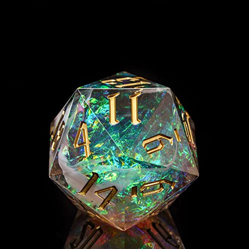 Cusdie 33 mm D20 DND-tärningar med vassa kanter och glitterfolieinneslutningar, enkel 20-sidig D&D-tärning, handgjord polyhedral tärning, för fängelsehålor och drakar rollspel (grå)