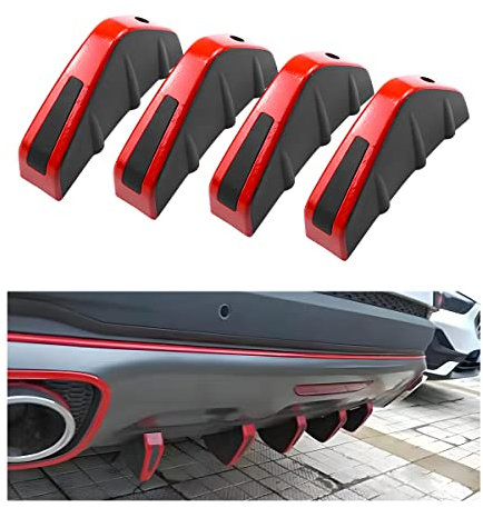 JNNJ 4 Pieces Car Rear Lower Bumper Wing Lip Diffuser, Anti-Crash Accessories Spoiler Shark Fin Protector, Rear Bumper Splitter Lip Wing with Screw, Universal Auto Decoration for Car Truck(Red)