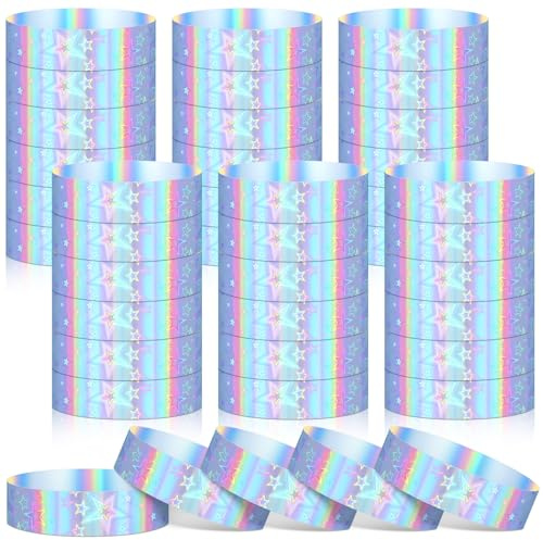 Poen 500 Pieces Holographic Colored Wrist Bands for Event Waterproof Plastic Wristbands Silver Event Wristbands for Party Water Parks Festivals Club Concerts Conferences Security Admission Men Women