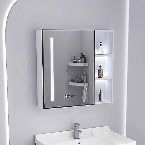 UkewEi Wandmontage Spiegelschrank Badezimmerschrank mit Beschlagfrei Badspiegel, LED Beleuchtet, Uhr, Eintürig Hängeschrank mit Stauraum für Badezimmer Waschräume, 40~100cm ( Color : B , Size : 60*13*