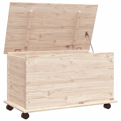 vidaXL Truhe, Aufbewahrungsbox mit Rollen Deckel, Auflagenbox Kiste mit Stauraum, Kissenbox Holztruhe Spielzeugtruhe, Massivholz Kiefer