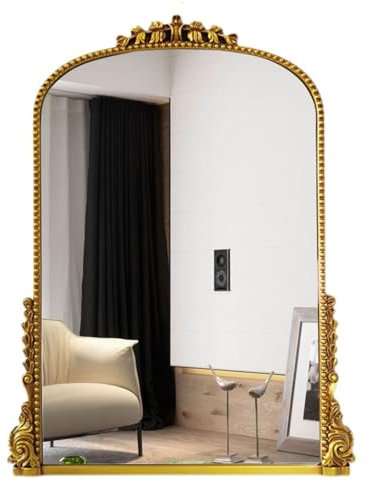 Retro Båge Dekorativ Spegel, Fransk Barock Badrumsspegel, Sminkspegel för Vardagsrum, Badrum, Sovrum, Hall (Color : Antique Gold, Size : 70x100cm)