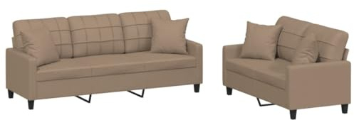 vidaXL Juego de Sofás 2 pzas, Sillones de TV con Cojines, Sofás de Descanso Relax, Asientos Tapizados para Salón Hogar, Cuero Sintético Capuchino