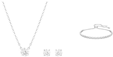 Swarovski Attract Set, Rundschliff, Weiß, Rhodiniert & Subtle Trilogy Armband, Weiss, Rhodiniert