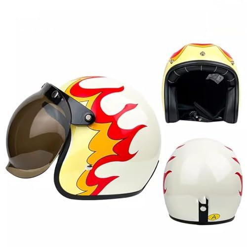 QJWMatic Motorrad-Halbhelm 3/4 Retro-Jet-Helm Mit Schutzbrille Roller-Tourenhelm Für Moped-Cruiser Herren Und Damen DOT/ECE-Geprüft D,XXL61-62CM