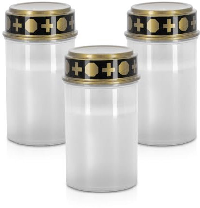 LED Universum - Luce funebre a LED bianca, funzionamento a batteria, in plastica con effetto tremolante, resistente alle intemperie, IP44, altezza 12 cm, candela commemorativa (bianco, 3 pezzi)