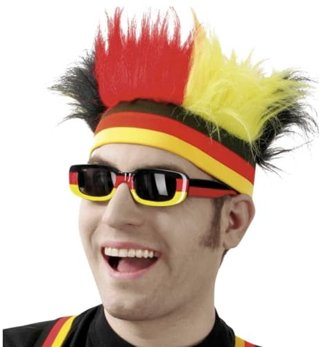 JUNG Stirnband Perücke Deutschland Fussball EM 2024 Fan, Europameisterschaft Fanartikel Frauen & Männer, Fanpaket, Schwarz Rot Gold Flagge, Damen und Herren