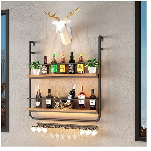 Range Porte Bouteille Mural Cave a Vin Meuble Bar Etagere Vin avec Porte-Verre Casier Rangement à Bouteilles de Vin Mini Bar Support De Rangement Pour Étagère pour Comptoir de Bar Salle à Manger ( Col