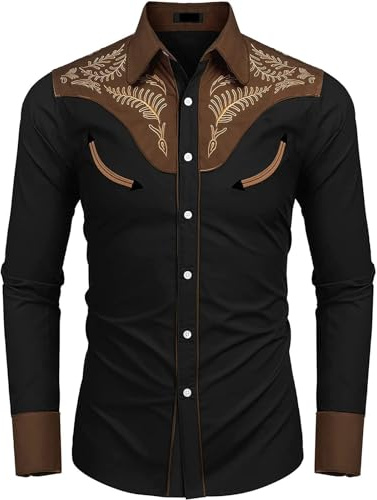 Men's Long Sleeve Shirt Western Style Cowboy Print Shirts Fashion Traditional Shirt Buttons Vintage Shirts Carnival Costume Shirts Slim Fit Men's Casual Shirt Vintage Medieval Shirt Suit, black, L