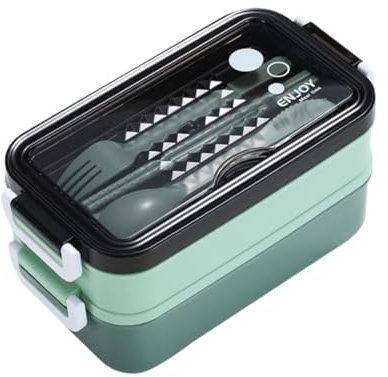 Katutude Fiambrera de acero inoxidable con 2 niveles, fiambrera con cubiertos, Bento, portátil, para comida bento, fiambrera para comida para trabajo escolar o picnic