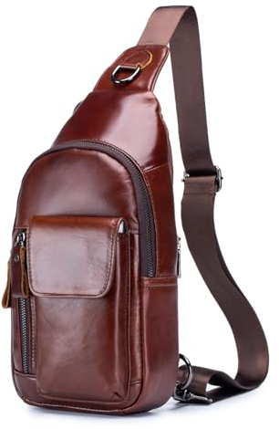 WeeDee Sling Bag Leder Schultertasche Brusttasche Umhängetasche Herren Bauchtasche Tasche Rucksack Daypacks Wasserresistent