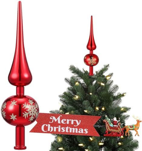 Christbaumspitze Stern Rot – Weihnachtsbaumspitze Glänzend für den krönenden Abschluss, Bruchsicherer Kunststoff & einfache Montage für jeden festlichen Tannenbaum