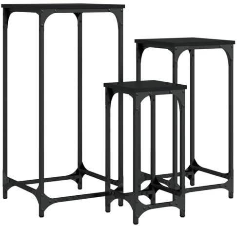 ULUYYUC Nachtschrank Beistelltisch Couch Gartentisch Wetterfest Camping Tisch - Satztische 3 STK. Schwarz Holzwerkstoff für Garten Balkon Schlafzimmer Wohnbereich