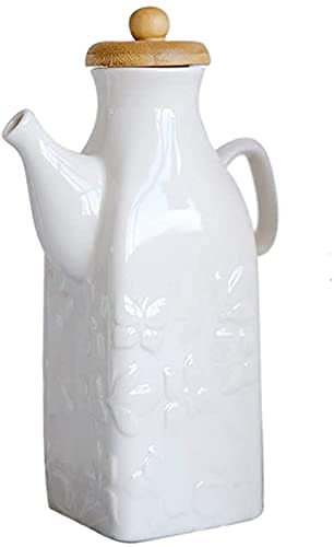 WDCDYQDH Huilier et vinaigre, Bouteille distributrice d'huile en céramique à Relief Papillon Blanc Bouteille distributrice de Sauce soja en céramique Huile d'olive Sauce soja Vinaigre Huilier/650 ML