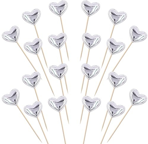 30 Stück Liebe Herz Tortendeko PU-Material Liebe Herz Form Cupcake Toppers Glitzern Herz Geburtstag Kuchen Deko für Valentinstag Baby Dusche Verlobung Hochzeit Party Kuchen Dekorationen Silber