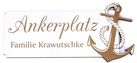 Dekolando Schild personalisiert Ankerplatz Anker Motiv - Name Familienname Türschild selbstklebend Türdeko maritim - 22 x 10 cm